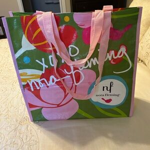 Nora Fleming Pink and Green Floral Tote Shopping Bag
